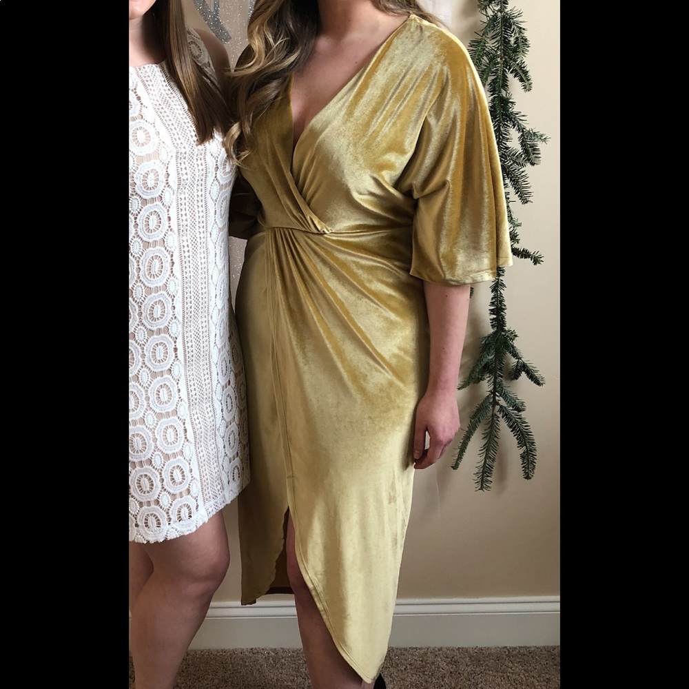 Gold Velvet Wrap Dress